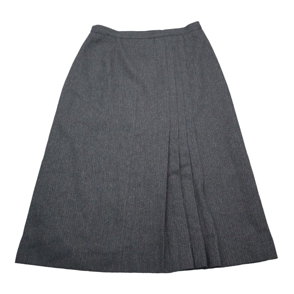 Peabody House Skirt Womens 11 Gray Tweed Front Pleated Button Casual Midi
